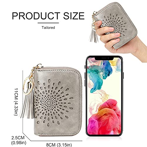 APHISON RFID Credit Card Holder Zipper Card Case Keychain Small Wallet for Women 1927 GRAY - color: 0-GRAY(single zip)