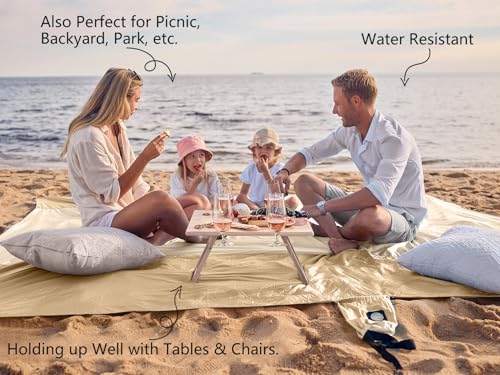WEKAPO Beach Blanket Sandproof Waterproof, Extra Large Beach Mat, Oversized & Compact Sand Free, Quick Drying Beach Essentials for Vacation, Cruise, Picnic & Camping with Stakes - color: Beige, size: 9x7 FT (1～5 person)