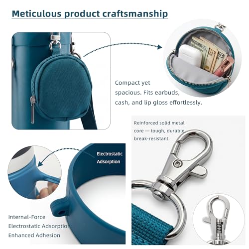 Blue Water Bottle Holder Carrier Strap Set Compatible with Owala Free Sip 16oz 24oz 32oz 40oz Sway Tumbler Crossbody Sling Accessories Adjustable Silicone Ring Pouch - color: Denim