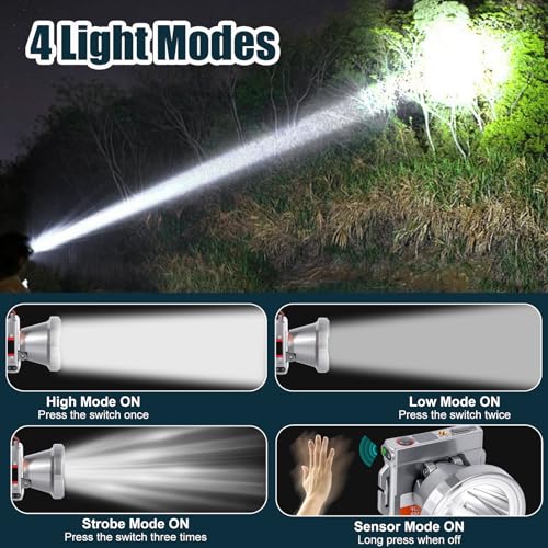 Super Lightweight Ultra-Thin LED Headlamp with Motion Sensor, 5000mAh Polymer Battery, 4 Modes with Battery Level Display IP65 Waterproof Perfect for Camping, Hiking, Fishing (YK-681Gray White light) - color: YK-681Gray White light