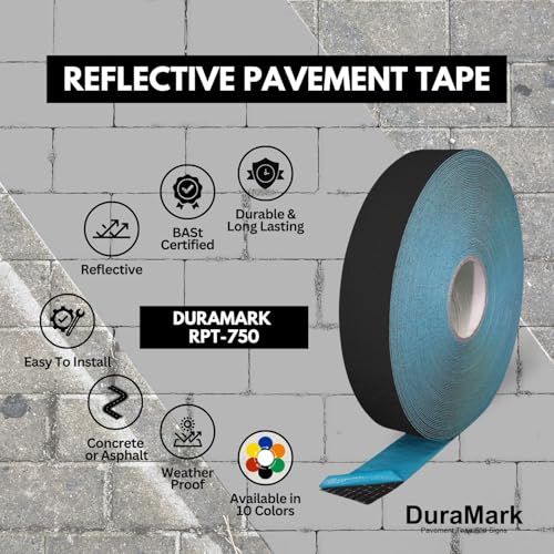 DuraMark RPT-750 Reflective Pavement Marking Tape, Black, 2 in x 108 ft | Permanent rubber base bonds to asphalt and concrete; glass-bead reflectivity improves low-light visibility. - color: Black, size: 2 Inch x 108 Ft