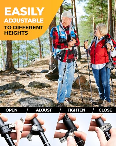 Foxelli Trekking Poles – Lightweight Collapsible Aircraft Grade Aluminum Hiking Poles with Cork Grips Quick Locks & All-Terrain Accessories – Pair of 2 - color: Grey