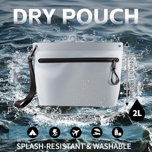 2L Waterproof Bag Fanny Pouch for Phone Passport Purse, Handle & Adjustable Strap for Swim, Travel, Beach - color: Grey