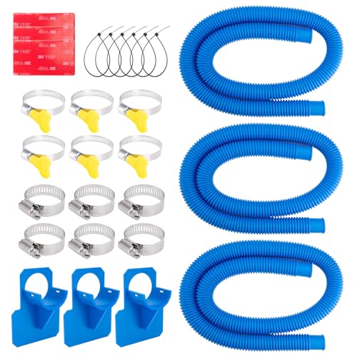 1.25 x 59 Inch Pool Hoses for Above Ground Pools,Pool Filter Pump Hoses,Compatible With Intex Filter Pump 607,637 With 12 Metal Clamps（3 Pack）