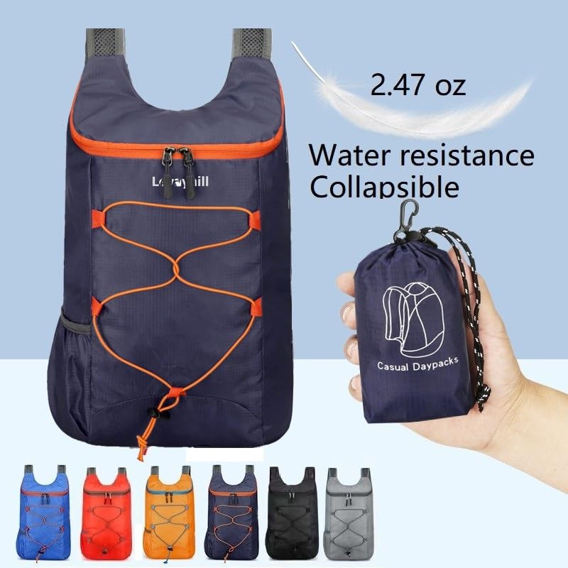 levayhill 16L Foldable Hiking Backpack,Small Packable Daypack,Dark Blue | Lightweight ,Outdoor Collapsible Rucksack,Ultralight Folding Back Pack, Water Repellent, Men Women Travel Gym, Easy Carry-on - color: Dark Blue