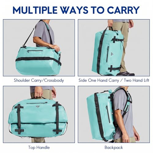Haimont IPX7 Waterproof Roll-Top Dry Duffel Backpack | 60L/90L Sizes, 500D Tarpaulin, Welded Seams, Mesh Pockets, Boating & Kayaking - color: Ocean Green, size: 60L