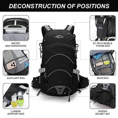 IX INOXTO 20L Hydration Backpack, Waterproof Hiking Internal Frame Backpacks with 2L Hydration Water Bladder and Rain Cover for Men, Lightweight Travel Daypack for Cycling,Camping,Ski (black) - color: Black