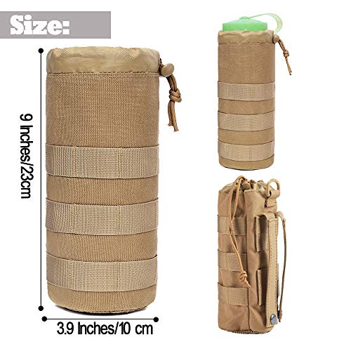 Water Bottles Pouches - 1000D Tactical Molle Drawstring 32OZ Hydration Carrier Bag - color: 4 Pack Tan