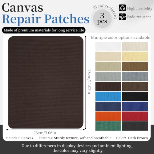 Canvas Repair Patch, Self Adhesive Waterproof 9x11in, Dark Brown - color: Dark Brown