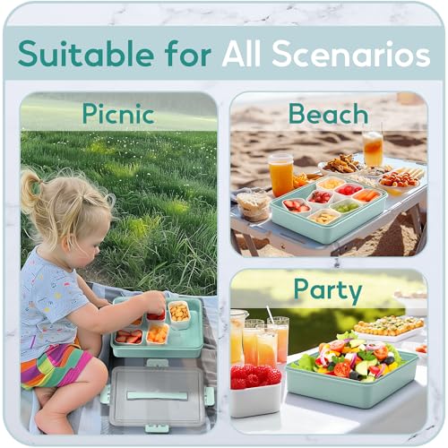 Snackle Box Container for Adults with 9 Compartment, Divided Serving Tray Snack Box Containers with Lid and Handle, Charcuterie Boxes Portable Snack Platter for Fruit Veggie Party Travel, Green - color: Green