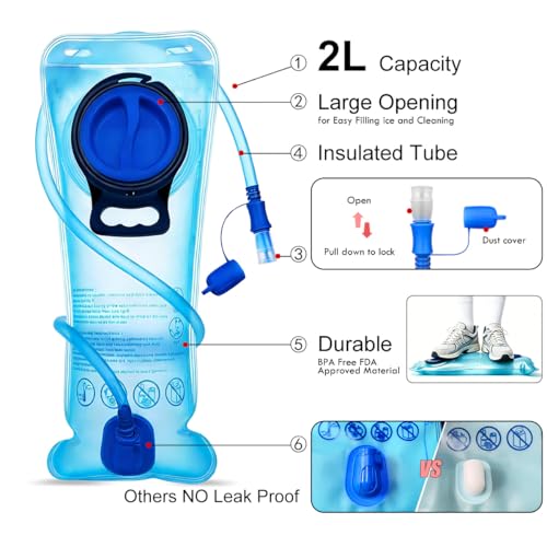Mothybot Hydration Pack, Insulated Hydration Backpack with 2L BPA Free Water Bladder and Storage, Hiking Backpack for Men, Women, Kids for Running, Cycling, Camping - Keep Liquid Cool up to 5 Hours - color: Dark Blue