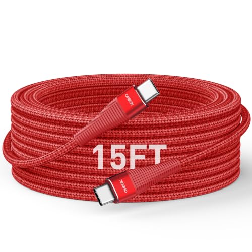 Extra Long USBC Cable 15FT, 100W Fast Charging Cord Type C Charger Cable | Heavy Duty USB C Phone Cord for iPhone 17 16 15 Plus, iPad Pro, Air, Mini, MacBook, Samsung Galaxy Z Fold7, Z Flip7 S26 - Red - color: Red, size: 15 FT - 1 Pack, style: USB C to US