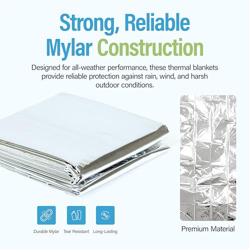 Ever Ready First Aid Mylar Rescue Blanket, Large Silver Thermal Sheet for Emergency and Survival, 54” x 84” - size: 82" Length x 62" Width
