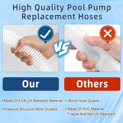 2 Pack 1 1/2 Pool Hose for Above Ground Pool 6ft Pump Replacement Hoses 1.5" EVA Heavy Duty Swimming Pool Hose for Above Ground, Filter Pumps, Saltwater Systems and Sand Filters (White) - color: White