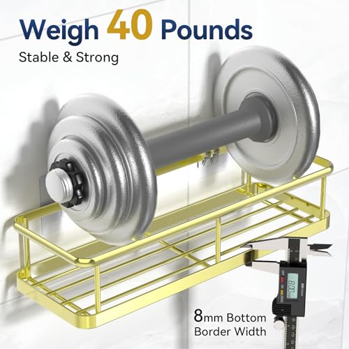 Shower Caddy Adhesive, Rustproof Shower Organizer with Soap Holder, Large Capacity Shower Shelves for Inside Shower, No Drilling Bathroom Organizers and Storage for Home Decor（3 Pack Gold） - color: Gold