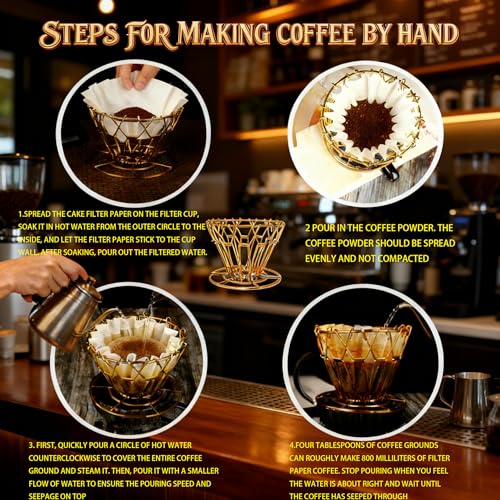 Collapsible Outdoor Stainless Steel Pour Over Coffee Dripper - color: Gold