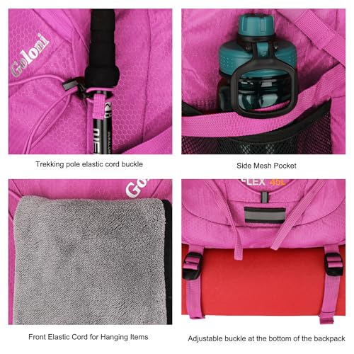 Goloni 45L Foldable Hiking Daypack, Lightweight Water‑Resistant Backpack - color: Rose