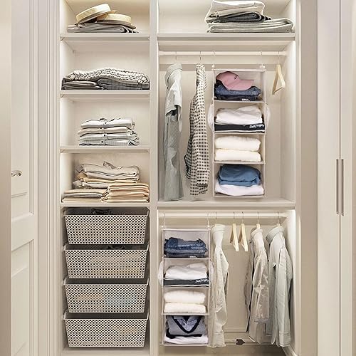 MAX Houser 4 Tier Shelf Hanging Closet Organizer, Closet Hanging Shelf with 2 Sturdy Hooks for Storage,2 Pack, Foldable (Beige) - color: Beige-5