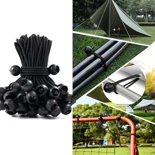 60 Pcs Bungee Cords with Balls, tarp tie Downs, 6 Inch Bungee Balls, Stretchable and Durable Bungee Cords Heavy Duty Outdoor, Tarp Straps for Camping, Tents, Cargo (Black)