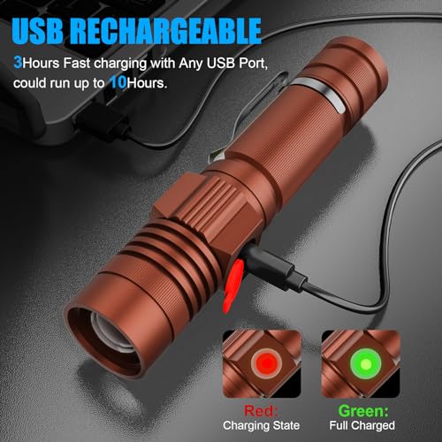 Hoxida Flashlight USB Rechargeable,LED COB Sidelight Black 2PCS - color: Brown