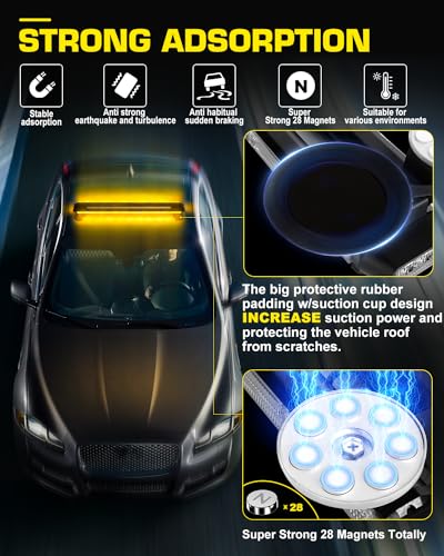 42" Roof Top Strobe Light Bar Amber Light Bar, Emergency Warning Flashing Safety Beacon Double Side Traffic Advisor Lights Magnetic Base for Safety Vehicles Tow Trucks Pickup Snowplow, Amber - color: #02 Amber
