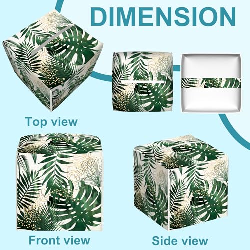 Exotic Palm Leaves Tissue Box Cover,Tissue Box Holder Square with Bottom Belt,Waterproof Leather Organizer Portable Decorative Facial Paper for Bedroom Night Stand Office Desk,5.2" x 5.2" x 5.2" - color: Exotic Palm Leaves