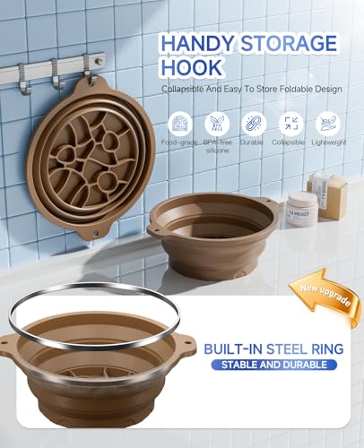 Ice Face Bowl with Built-in Ice Tray, Collapsible Silicone Facial Ice Bath Bowl for Cold Plunge Therapy, Skin Tightening & Acne Relief, Portable Spa Tool for Home & Travel Versatile Use - color: Coffee