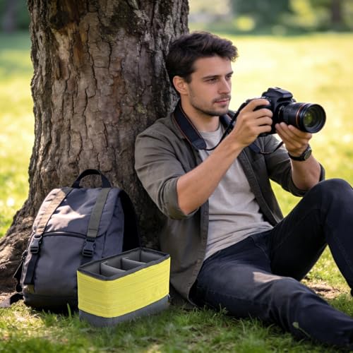 Koolertron Waterproof DSLR Camera Bag with Removable Insert, Adjustable Compartments, Fits in Camera Bags - Protective Case for DSLR/SLR Cameras & Accessories - color: Gray Green+Yellow