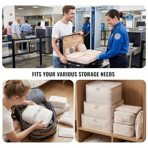 Compression Packing Cubes 7-Piece Set, Lightweight Travel Organizer Bags with Mesh Cubes, Underwear Cube, Shoe Bag, Laundry Bag and Pouch, Carry-On and Cruise Essentials