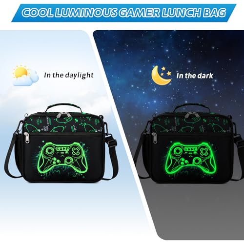 DIGOBAY Insulated Lunch Box for Kids Boys Cool Luminous Gamer Lunch Bag - color: Green