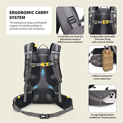 SKYSPER Hiking Backpack for Men Women, 35L Lightweight Travel Daypack, Outdoor Camping Back Pack with Multiple Compartments, Durable for Weekend Getaway - color: Darkgray