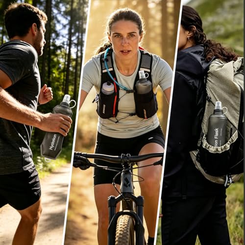 2 Pack 500ml Soft Flask, Shrink As You Drink Collapsible Water Bottles for Running Vest & Hydration Pack, BPA-Free Leak-Proof TPU Folding Bottle for Hiking Cycling Climbing Jogging-Grey - color: Grey