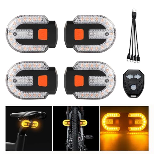4Pcs Turn Signals for Bicycles with Alarm, USB Charging Remote Control Split/Integrated Bike Tail Light 5 Modes Waterproof Strobe Bike Rear Lights Can be Mounted on Front and Rear of Bicycle