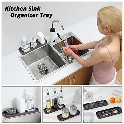MicoYang Silicone Kitchen Sink Organizer Tray for Multiple Usage,Eco-Friendly Sponges Holder for Kitchen Bathroom Counter or Sink,Dish Soap Dispenser,Scrubber,Bottle,Cup (Coffee, 12"×4") - color: Coffee, size: 12" x 4" x 0.7"