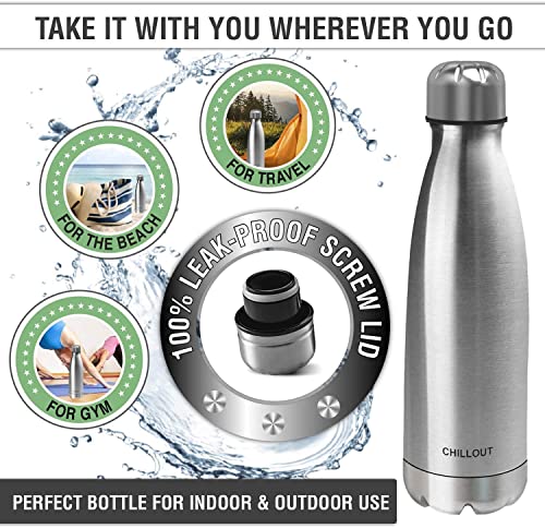 CHILLOUT LIFE 25oz Insulated Stainless Steel Water Bottle, Leak Proof - color: Stainless Steel