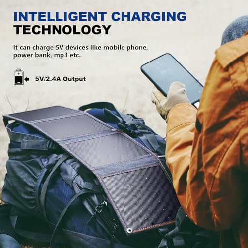 [Upgraded Tiny Solar Charger] BigBlue 14W Solar Panels with USB-A Port(5V/2.4A Max), IPX4 Waterproof, Portable Solar Phone Charger for Hiking, Compatible with iPhone X/8/7, Tablet, Samsung LG etc - color: Grey