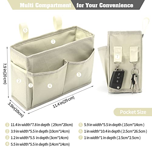 Bseash Bunk Bed Organizer, Bedside Caddy Hanging Bed Organizer Storage Bag with 4 Pockets and 2 Hooks, for College Dorm Rooms Bed, Hospital Bed, Baby Bed Rails, 600D Oxford Cloth (Beige) - color: Beige, size: Small