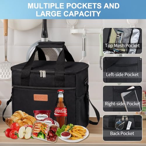 iknoe 24 Can Insulated Cooler Bag, Leakproof Lunch Tote Bag Black - color: Black, size: Large