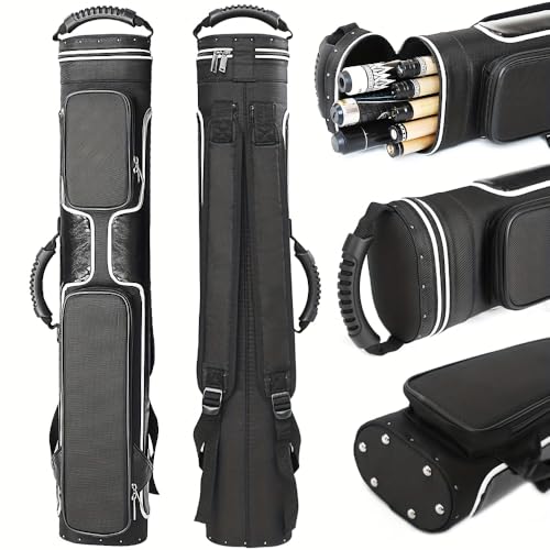 8-Hole Pool Cue Case for 2-Piece Break/Jump Cues | Holds 3 Butts & 5 Shafts | Nylon Water-Resistant Protective Tube with Carry Handle | Storage for American Style Pool Cues & Accessories