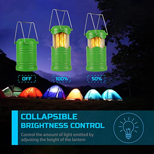 Lichamp 4 Pack LED Camping Lanterns Flame Lights, Green | Collapsible Flameless Candles Tea Lights Portable Battery Powered Camping Lights Emergency Supplies Kit, Dual Light Mode - color: Green