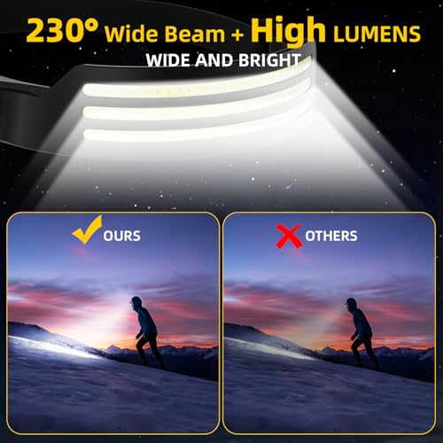 Headlamp Rechargeable 3PCS, Motion Sensor 230° COB Head Lamp, Headlights for Forehead, Hard hat Light for Adults, LED Headband Flashlight for Work, Hiking, Running, Camping Essentials Gear - size: 3 Pack - New Upgrade III Tri-Led Strip
