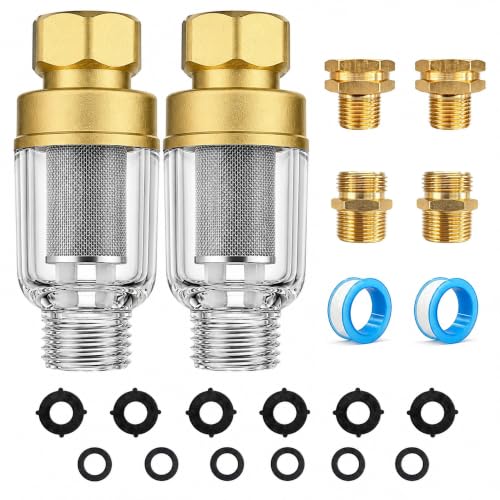 2 Pack 50 Micron Sediment Water Filter for Washer, Faucet & Heater | Reusable stainless steel screen traps sand and rust. Includes brass fittings, adapters and extension tubes - color: Style C