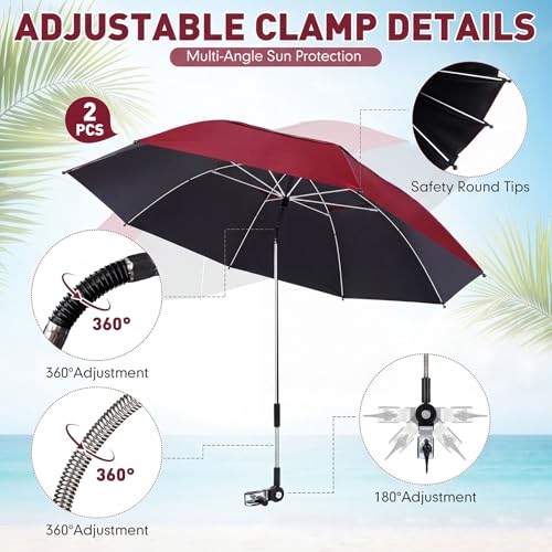 Nuanchu 2 Pack 49" Double Canopy Beach Umbrella with Clamp - color: Maroon