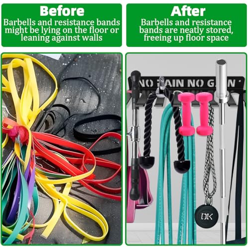Home Gym Accessories Organization Storage Rack Equipment For Home 8 Hook Wall Hanger Display Gear Barbells Resistance Bands Jump Ropes Lifting Belt Hanger Accessories Hardware Included - color: No Pain No Gain M