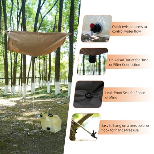 GARVIN Portable Rainwater Collection System for Camping – 5FT x 5FT Hanging Tarp with 2.2-Gallon Collapsible Water Storage Bag, Emergency Survival Hydration Gear, Lightweight & Easy Setup