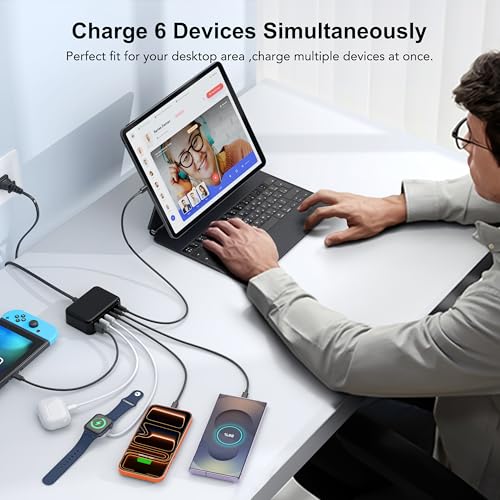 USB C Charger Block, GaN Fast USB Charging Station Hub with 100W Max 6-Port - color: B-Black, size: 100W