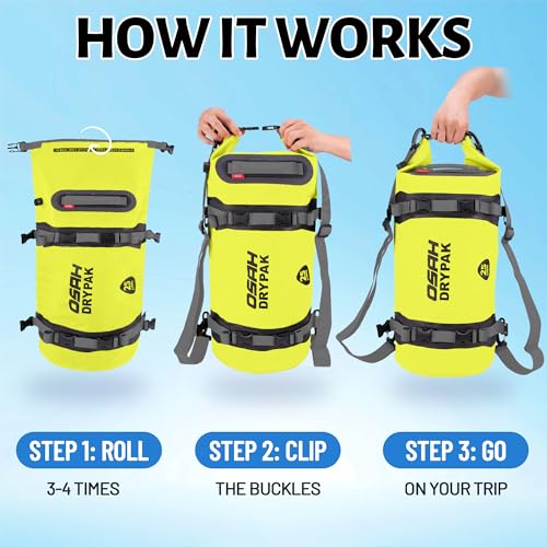OSAH DRYPAK 25L Waterproof Dry Bag - Motorcycle Luggage Tail Bag with Straps for Back Seat, Roll Top Lightweight Waterproof Backpack Sack for Travel, Swimming, Boating, Kayaking, Camping and Beach - color: Green