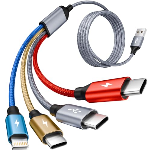 4 in 1 Multi Charging Cable, 1 Pack 5FT Charging Cords for Multiple Devices | USB Cable Phone Charger with 3*USB C, IP, Nylon Braided, Cruise Essentials 2026, Travel Car Accessories - color: Blue_Gold_Grey_Red, size: 1Pack5FT