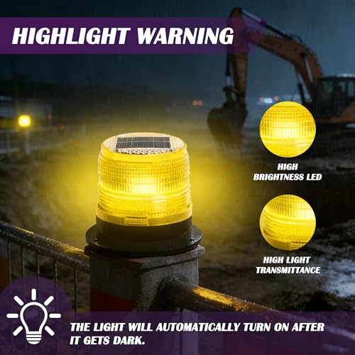 Solar Strobe Warning Light,Traffic Light Solar Powered Magnetic Lamp Waterproof Strong Magnetic Base, LED Flash Lights for Construction,Traffic,Factory,Safety Sign (Yellow) - color: Yellow
