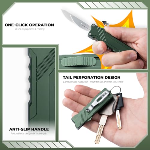 XXOK Utility Knife Scalable EDC Automatic knife Box Cutter with clip pocket knife equipped with 10PCS # 24 replacement blades Everyday Carry knives green - color: Green